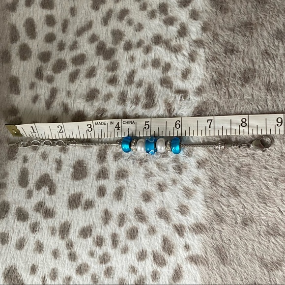 Bella Perlina Silver Bracelet with Blue/White/Silver Beads - Picture 2 of 15